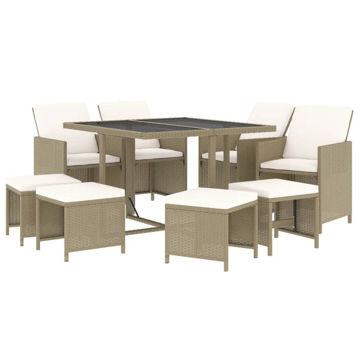Set mobilier pentru grădină cu perne, 9 piese, bej, poliratan - WALTI WALTI