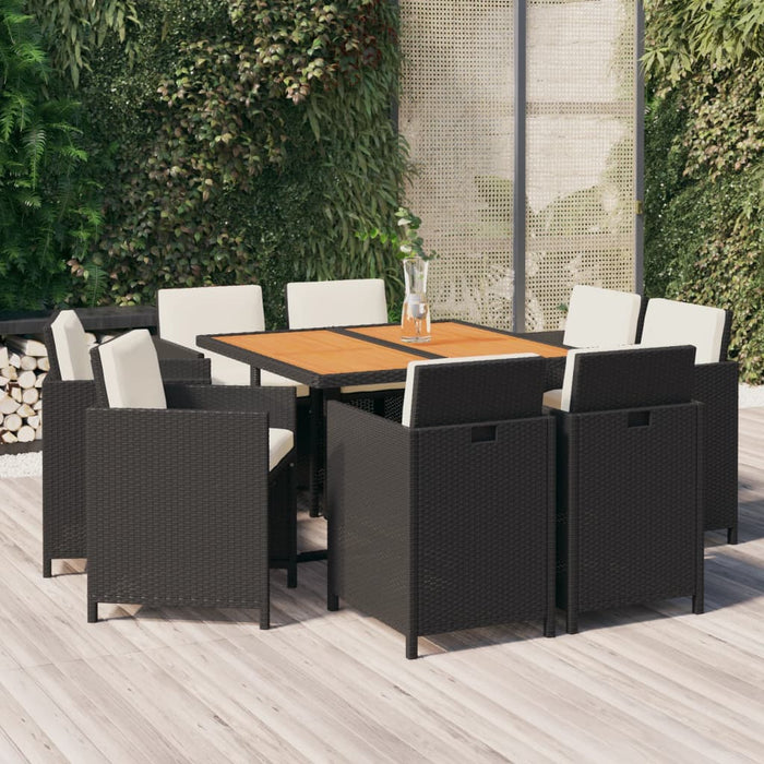 Set mobilier de grădină cu perne, 9 piese, negru, poliratan - WALTI WALTI