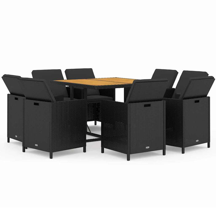 Set mobilier de grădină cu perne, 9 piese, negru, poliratan - WALTI WALTI