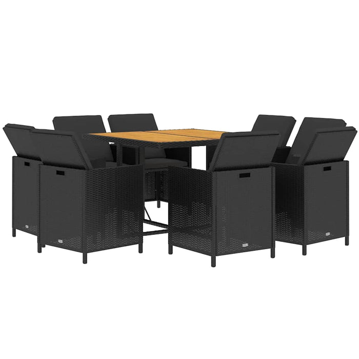 Set mobilier de grădină cu perne, 9 piese, negru, poliratan - WALTI WALTI