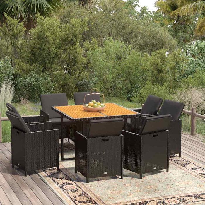 Set mobilier de grădină cu perne, 9 piese, negru, poliratan - WALTI WALTI