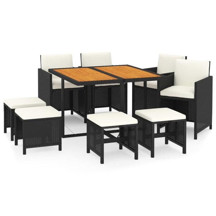 Set mobilier de grădină cu perne, 9 piese, negru, poliratan - WALTI WALTI