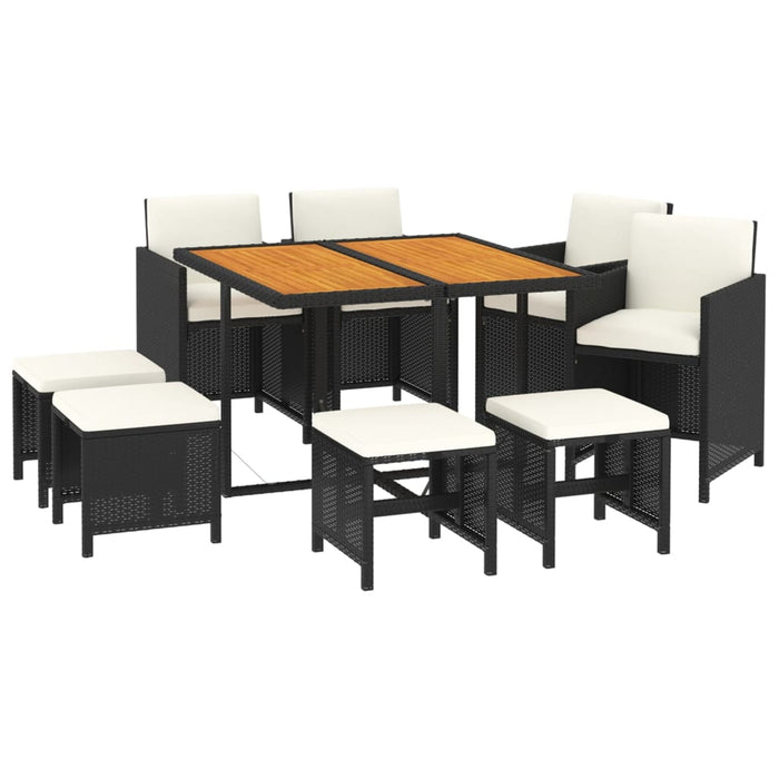 Set mobilier de grădină cu perne, 9 piese, negru, poliratan - WALTI WALTI