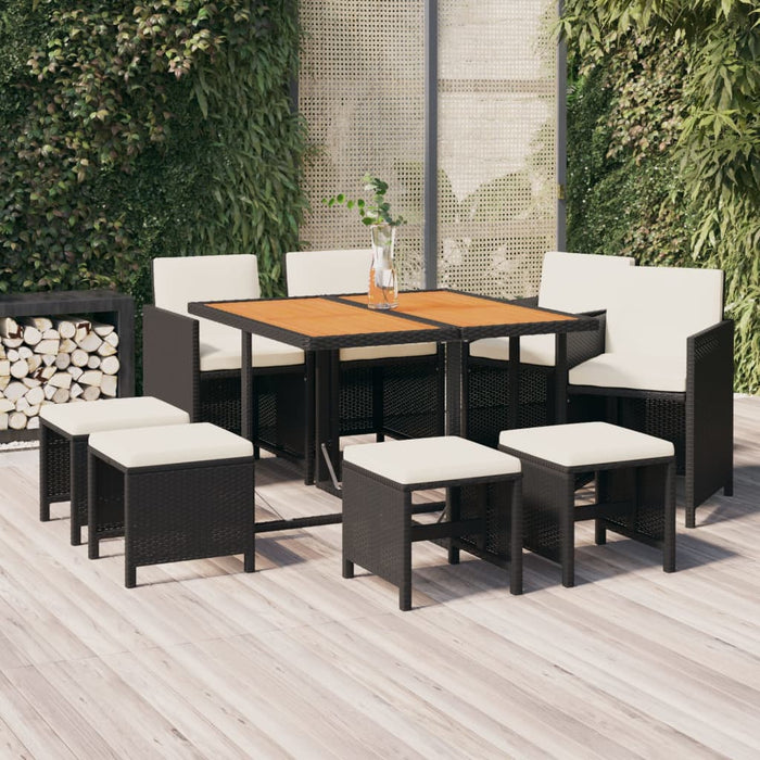 Set mobilier de grădină cu perne, 9 piese, negru, poliratan - WALTI WALTI