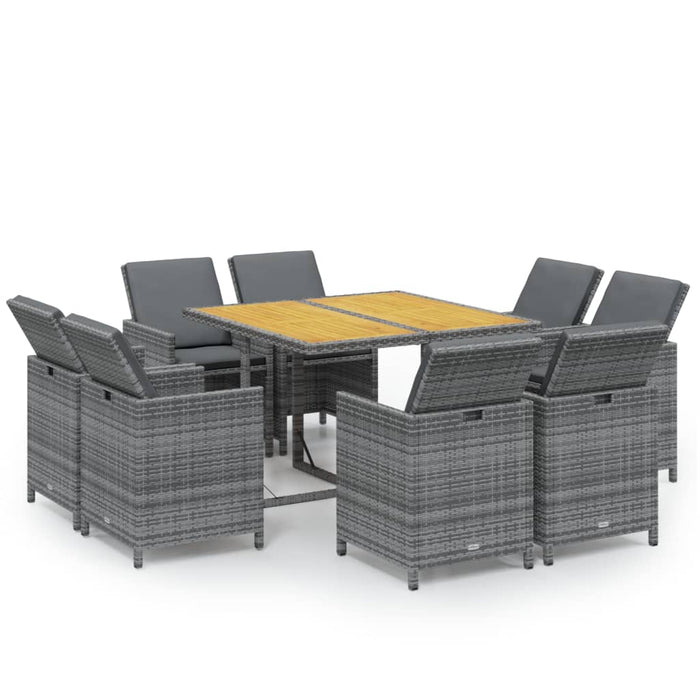 Set mobilier grădină cu perne, 9 piese, gri, poliratan - WALTI WALTI