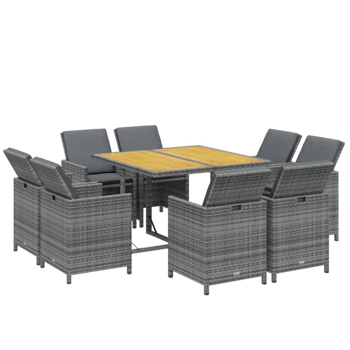 Set mobilier grădină cu perne, 9 piese, gri, poliratan - WALTI WALTI