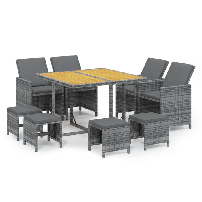 Set mobilier grădină cu perne, 9 piese, gri, poliratan - WALTI WALTI