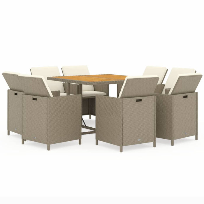 Set mobilier pentru grădină cu perne, 9 piese, bej, poliratan - WALTI WALTI