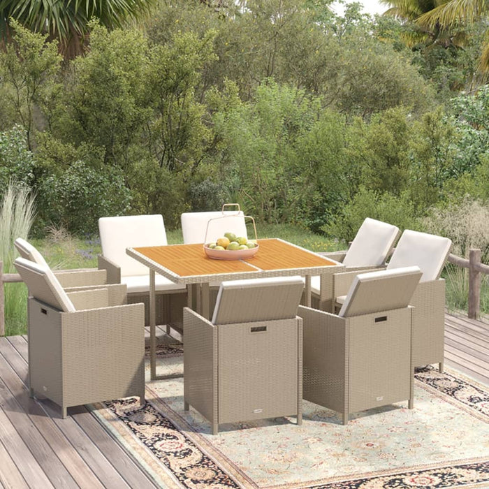 Set mobilier pentru grădină cu perne, 9 piese, bej, poliratan - WALTI WALTI