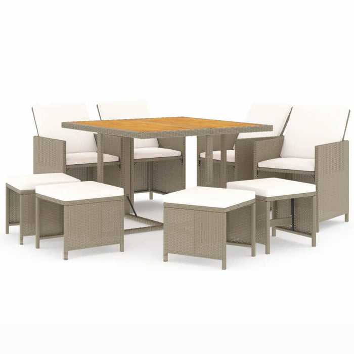 Set mobilier pentru grădină cu perne, 9 piese, bej, poliratan - WALTI WALTI