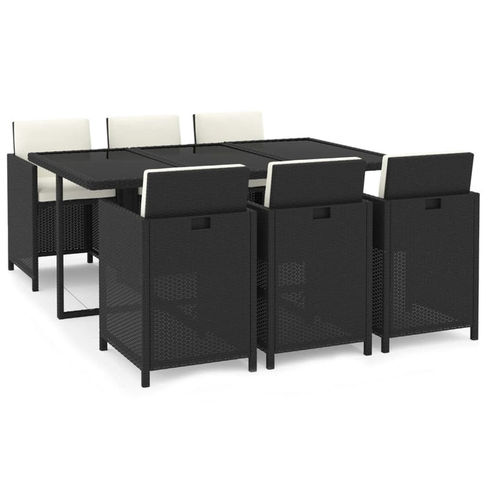 Set mobilier de grădină cu perne, 7 piese, negru, poliratan WALTI