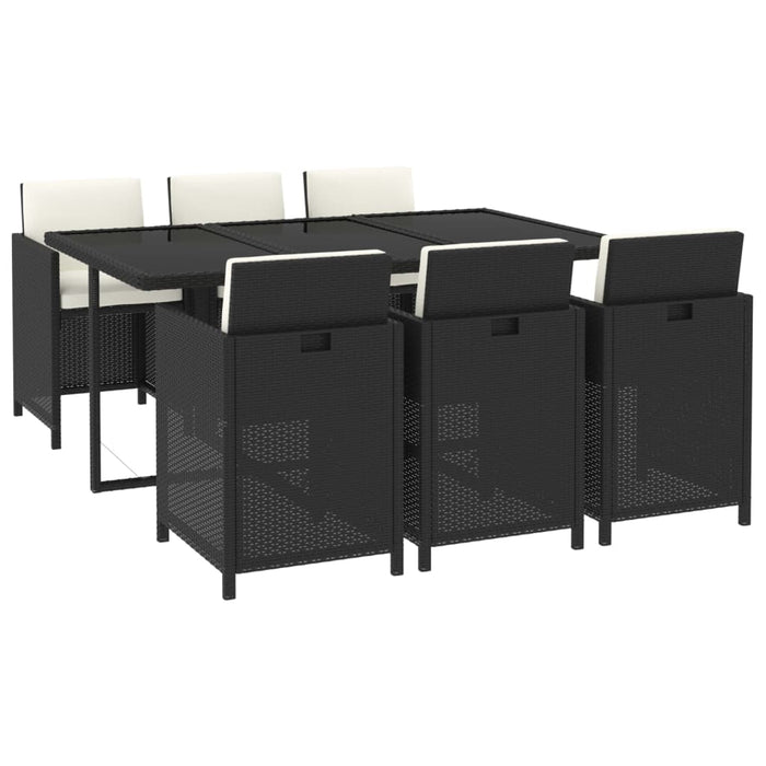 Set mobilier de grădină cu perne, 7 piese, negru, poliratan WALTI