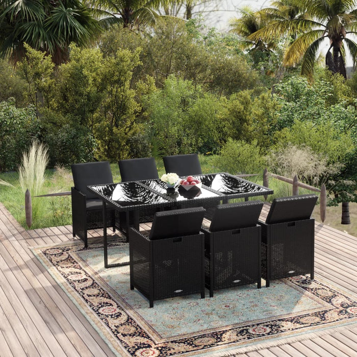 Set mobilier de grădină cu perne, 7 piese, negru, poliratan - WALTI WALTI