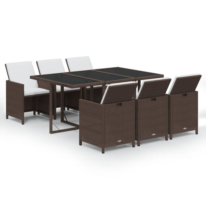 Set mobilier de grădină cu perne, 7 piese, maro, poliratan WALTI