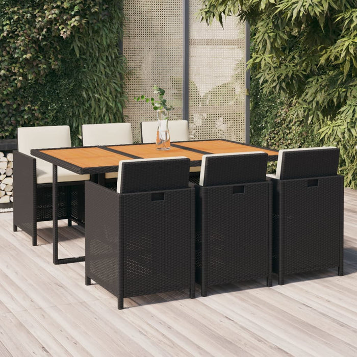 Set mobilier de grădină cu perne, 7 piese, negru, poliratan WALTI
