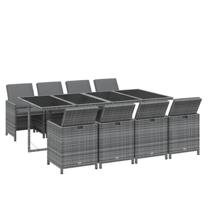 Set mobilier grădină cu perne, 9 piese, gri, poliratan - WALTI WALTI