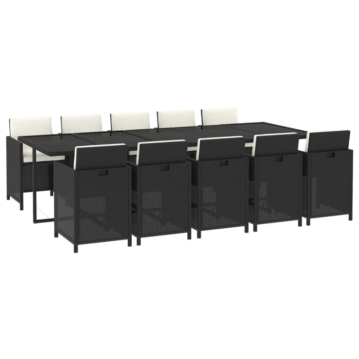 Set mobilier de exterior cu perne, 11 piese, negru, poliratan - WALTI WALTI