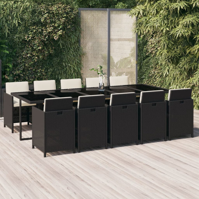 Set mobilier de exterior cu perne, 11 piese, negru, poliratan - WALTI WALTI