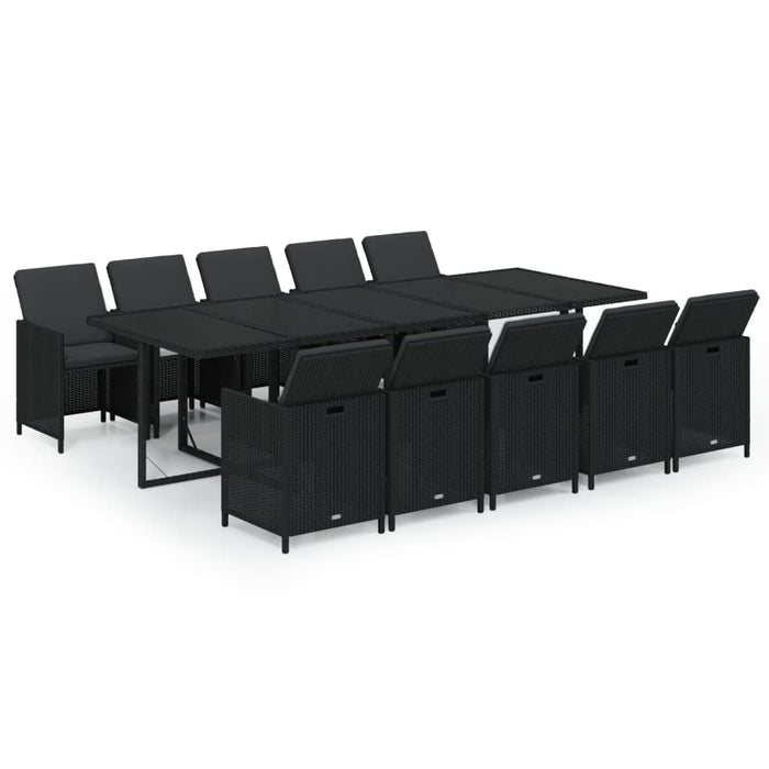 Set mobilier de exterior cu perne, 11 piese, negru, poliratan WALTI