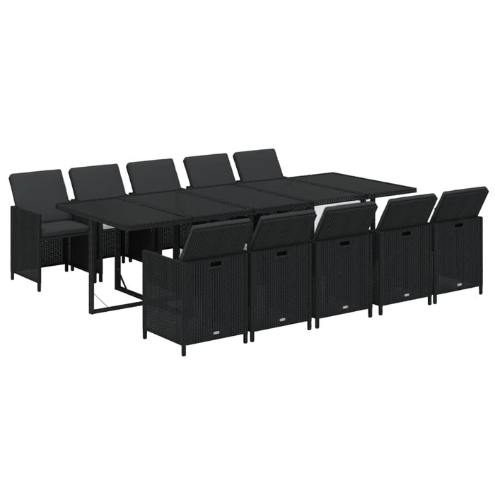 Set mobilier de exterior cu perne, 11 piese, negru, poliratan WALTI