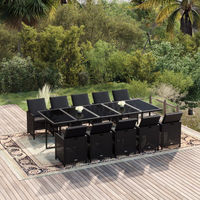 Set mobilier de exterior cu perne, 11 piese, negru, poliratan WALTI