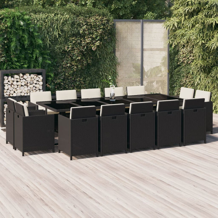 Set mobilier de exterior cu perne, 15 piese, negru, poliratan - WALTI WALTI