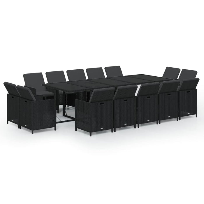 Set mobilier de exterior cu perne, 15 piese, negru, poliratan WALTI
