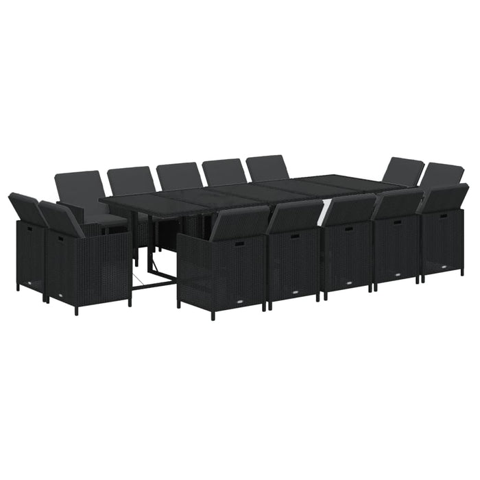 Set mobilier de exterior cu perne, 15 piese, negru, poliratan WALTI