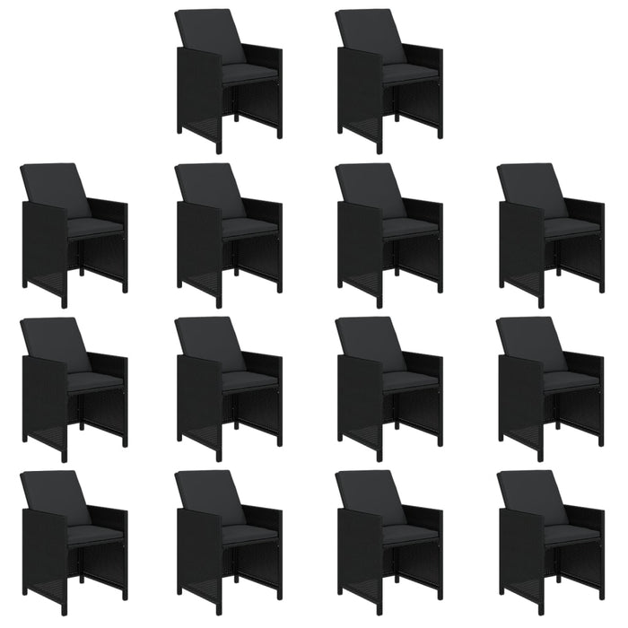 Set mobilier de exterior cu perne, 15 piese, negru, poliratan WALTI