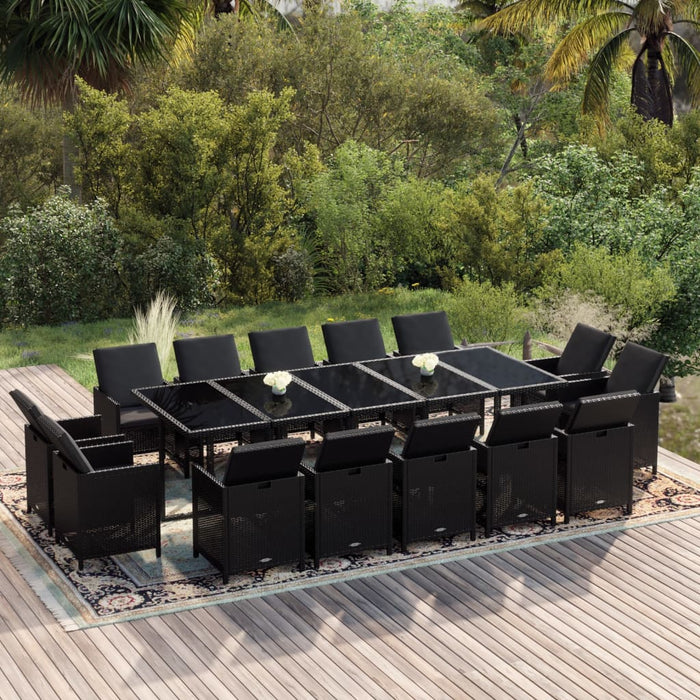 Set mobilier de exterior cu perne, 15 piese, negru, poliratan WALTI