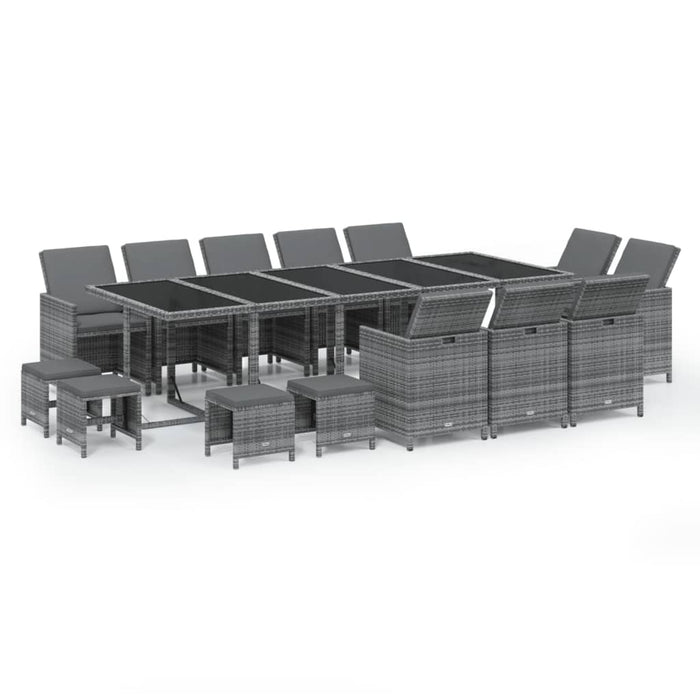 Set mobilier de grădină cu perne, 15 piese, gri, poliratan WALTI