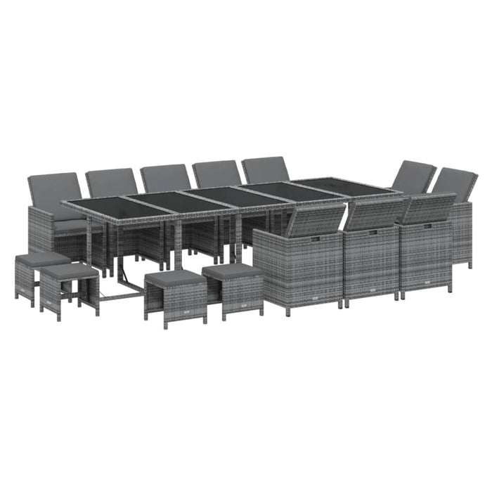 Set mobilier de grădină cu perne, 15 piese, gri, poliratan WALTI