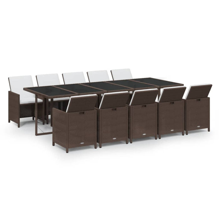 Set mobilier de exterior cu perne, 11 piese, maro, poliratan - WALTI WALTI