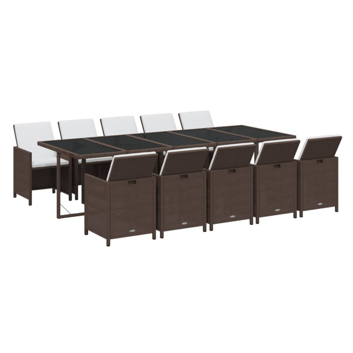 Set mobilier de exterior cu perne, 11 piese, maro, poliratan - WALTI WALTI
