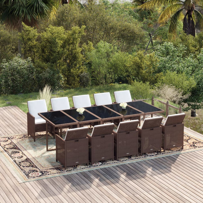 Set mobilier de exterior cu perne, 11 piese, maro, poliratan - WALTI WALTI