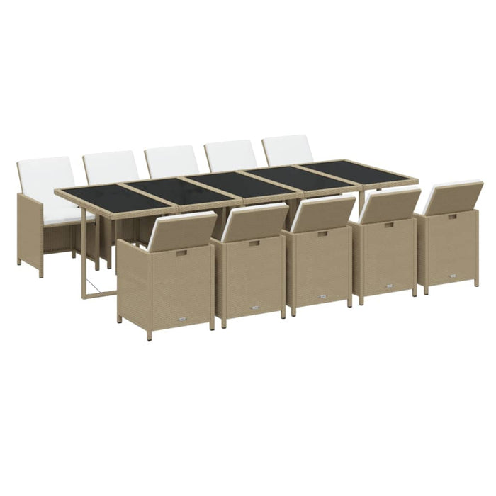 Set mobilier de grădină cu perne, 11 piese, bej, poliratan WALTI