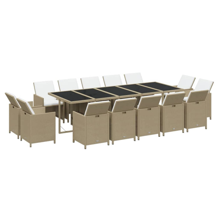 Set mobilier de exterior cu perne, 15 piese, bej, poliratan - WALTI WALTI