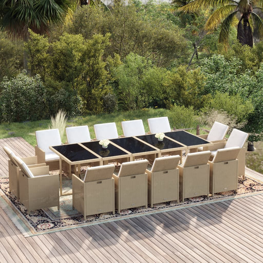 Set mobilier de exterior cu perne, 15 piese, bej, poliratan - WALTI WALTI