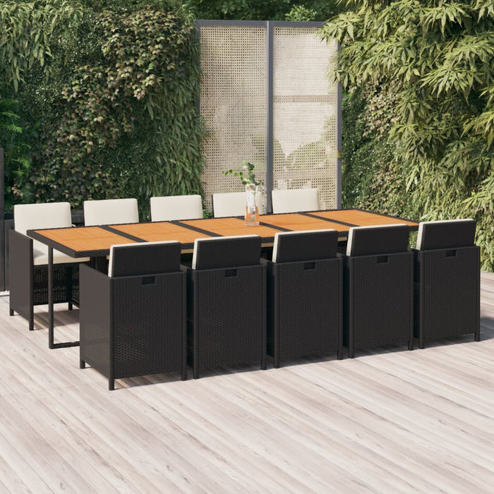 Set mobilier de exterior cu perne, 11 piese, negru, poliratan - WALTI WALTI