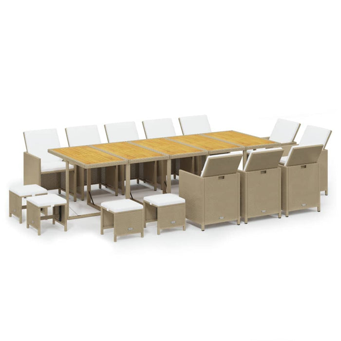 Set mobilier de exterior cu perne, 15 piese, bej, poliratan - WALTI WALTI