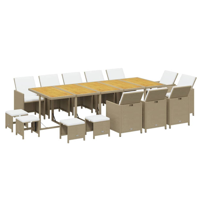 Set mobilier de exterior cu perne, 15 piese, bej, poliratan - WALTI WALTI