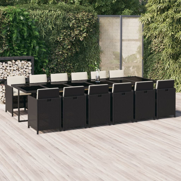 Set mobilier de exterior cu perne, 13 piese, negru, poliratan - WALTI WALTI