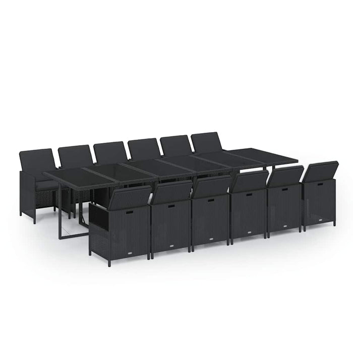 Set mobilier de exterior cu perne, 13 piese, negru, poliratan WALTI