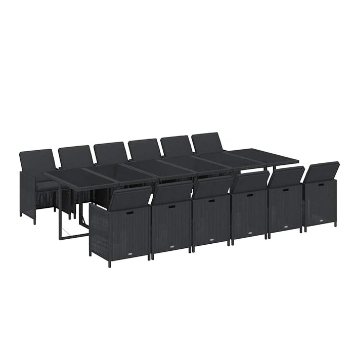 Set mobilier de exterior cu perne, 13 piese, negru, poliratan WALTI