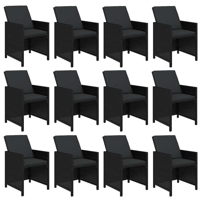 Set mobilier de exterior cu perne, 13 piese, negru, poliratan WALTI