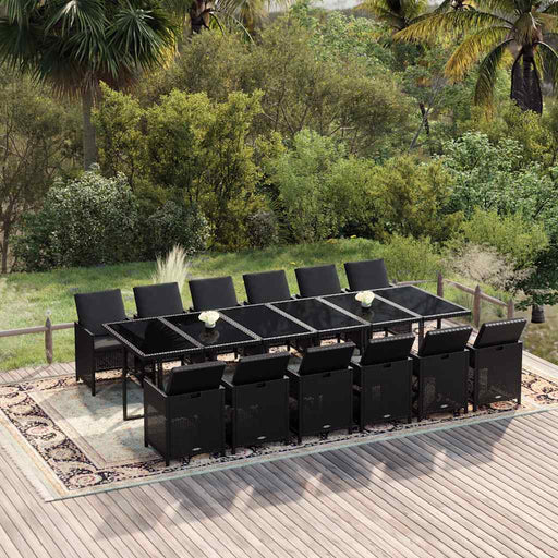 Set mobilier de exterior cu perne, 13 piese, negru, poliratan - WALTI WALTI
