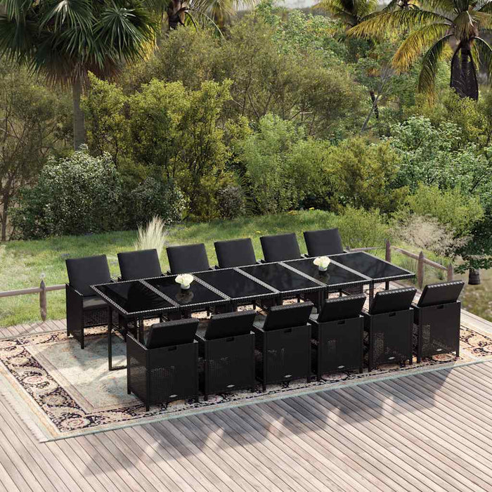 Set mobilier de exterior cu perne, 13 piese, negru, poliratan WALTI