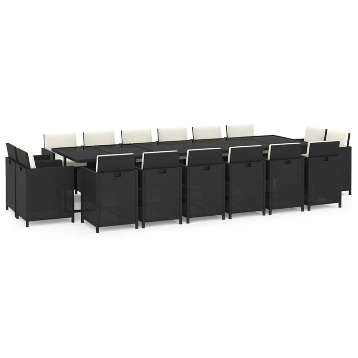 Set mobilier de exterior cu perne, 17 piese, negru, poliratan WALTI