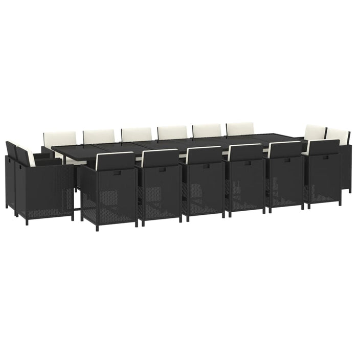 Set mobilier de exterior cu perne, 17 piese, negru, poliratan WALTI