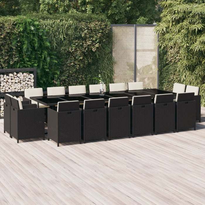 Set mobilier de exterior cu perne, 17 piese, negru, poliratan WALTI